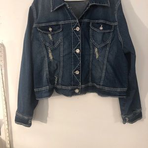 Amethyst Women’s Distressed Jean Jacket SZ 3X Cotton/Spandex with Cute Buttons